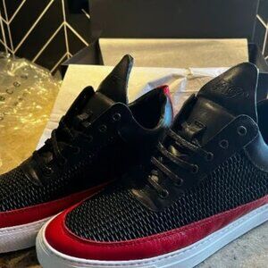 Filling Pieces AW15 Low Top Leather Colorblock Sneakers Black/Red Mens Sz 12